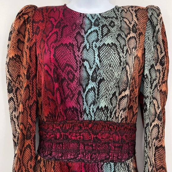 AFRM Women's Snake Ombre Cut-Out Back Smocked Waist Long Sleeves S/P NWT - Picture 3 of 15